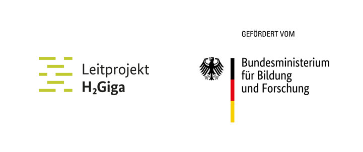 Die Logos des H2Giga-Leitprojekts und des BMBF kombiniert in einem Bild nebeneinander.