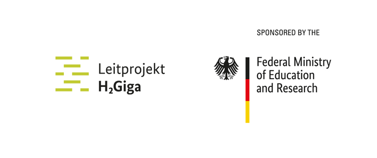 The logos of the H2Giga lead project and the BMBF combined in one image next to each other.