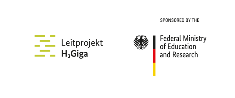 h2giga_kombiniert_en The logos of the H2Giga lead project and the BMBF combined in one image next to each other.